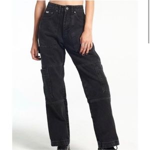 BLACK DENIM WIDE LEG CARGOS THE RAGGED PRIEST